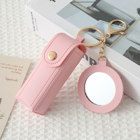 Étui à rouge à lèvres en cuir PU pour femme avec miroir, porte-clés portable, mini sac cosmétique de voyage, pochette à rouge à lèvres