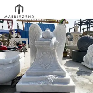 Statua di marmo bianca all'aperto di angelo di scultura a mano di pietra naturale grande
