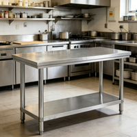 Table de préparation en acier inoxydable pour usage commercial avec étagère inférieure solide et pieds réglables pour cuisine de restaurant