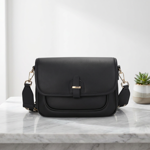 Sac à bandoulière vintage noir aspect cuir avec fermeture éclair, sac à rabat portable pour femme pour les trajets quotidiens - Product Image 5