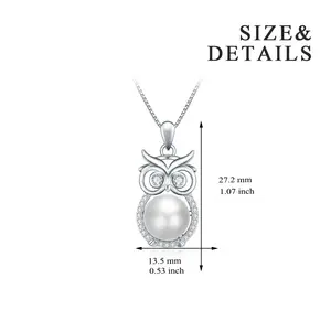 Mode 925 Sterling Silver Sparkling CZ Diamant Hibou D'eau Douce Unique Grande Perle Pendentif Collier