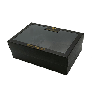 Tapa reciclable con logotipo personalizado y base de embalaje de <span class=keywords><strong>regalo</strong></span> caja de papel plegable negra con ventana transparente - Product Image 3