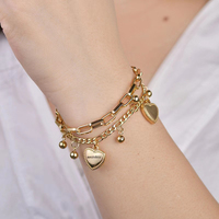 Zhongzhe bijoux personnalisé Double couches de coeur bracelet bricolage logo cadeaux de Noël bracelet en acier inoxydable pour couple