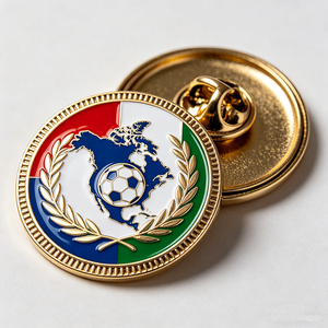 USA Canada Mexico <b>Football</b> Cup Metal Enamel <b>Pin</b> Gold Plated Circular Souvenir <b>Badge</b> - Product Image 2