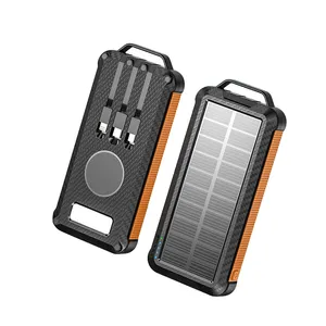 Carregador solar 10000mah 4 saídas, carregador solar sem fio portátil com lanterna led para iphone