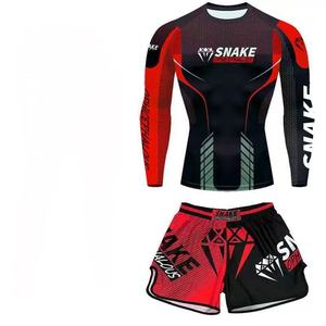 <span class=keywords><strong>Ropa</strong></span> deportiva de <span class=keywords><strong>boxeo</strong></span> y Jiu Jitsu Rash Guard para hombres y mujeres, pantalones cortos de gimnasio, conjunto de camisetas de agarre para entrenamiento de artes marciales - Product Image 4