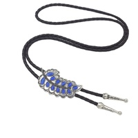 Westliche Pfauenfeder-Bolo-Krawatte aus Kunstleder mit geflochtenem Seil, Vintage-Zinklegierung und Opalstein-Bolo-Halskette für Herren und Damen
