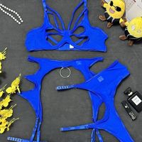 Ensemble de lingerie érotique en acier avec anneau de taille, soutien-gorge et culotte ajourés en dentelle respirante – Vente chaude