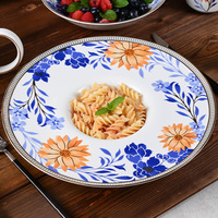 PITO Bone China restaurant mariage jante dorée décalque coloré assiettes rondes ensembles assiettes en porcelaine vaisselle de dîner d'hôtel en céramique