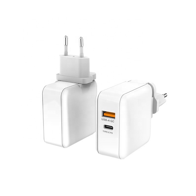 65W PD 3.0 Fast Gan Charger Adapter USB-C to USB-A 2 Ports Wall Charger for with Interchangeable UK/EU/US Plugs