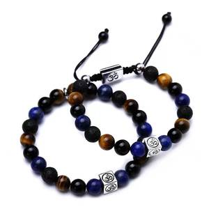 Pulseras de cuentas de lapislázuli de piedra de lava de ojo de tigre tricolor de moda con junta de Metal regalo de joyería trae buena <span class=keywords><strong>suerte</strong></span> <span class=keywords><strong>y</strong></span> <span class=keywords><strong>salud</strong></span> - Product Image 4