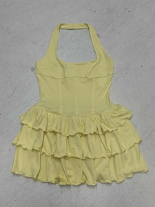 ชุดเดรสคอเหลี่ยมสไตล์วันหยุดสุดชิค - ชุดเดรสสั้นทรงเอไลน์แบบมีระบายช่วงเอวสีพื้น - Product Image 6