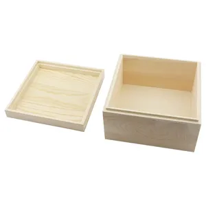 Caja de almacenamiento de madera sin terminar con tapa superior Caja de regalo de pino de madera para almacenamiento de embalaje de joyas