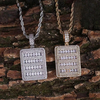 Collier pendentif carré en zircone micro-pavée, chaîne unisexe hip-hop glacée, bijoux de mode streetwear géométriques tendance