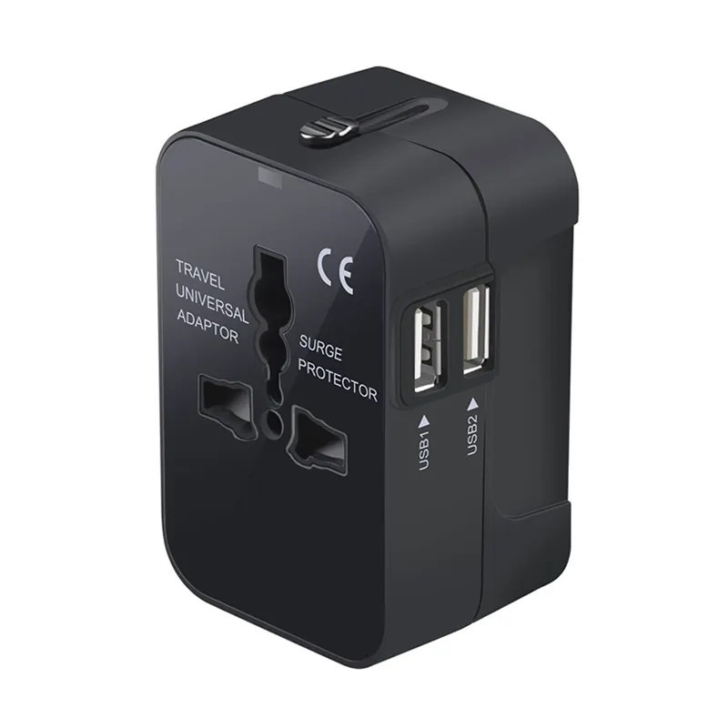 Reisadapter Met 2 Usb-Poort Power Converters Wandlader Ac Power Plug Adapter Met Dubbele Usb Oplaadpoorten Voor Usa Eu Uk Au