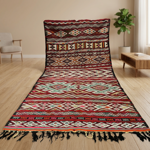 Tapis tribal fait main, Kilim marocain, tapis berbère en laine, tapis de salon, vente en gros, noué à la main, motif géométrique, poils ras - Product Image 4