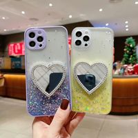 Coque de téléphone pour iPhone 13, coque de téléphone en époxy avec paillettes dégradées, coque pour iPhone 13 avec miroir en forme de cœur