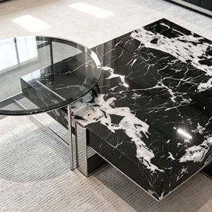 Modern Black Marble Coffee <b>Table</b> with Metal Frame Contemporary Living Room Furniture <b>Nesting</b> Design - Product Image 6