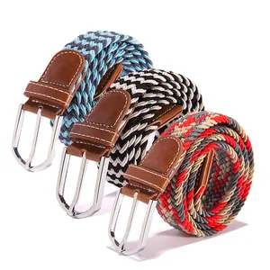 Ceinture tressée réglable pour hommes, tissée et extensible de 1 à 3/8 pouces de large, en tissu élastique tricoté, pour femmes