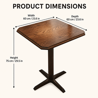 Table de bistrot carrée en bois grainé de 60 cm avec base en piédestal noir pour café, restaurant, salle à manger