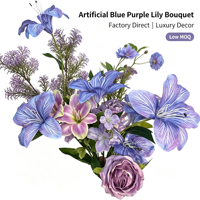 Aneka Bunga Lily Ungu Biru Mekar, Vas Modern untuk Ruang Tamu, Hiasan Meja, Dekorasi Rumah, Buket Bunga Artificial