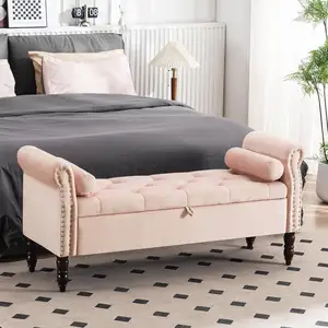 57 "panca portaoggetti per camera da letto fine del letto pouf panca con braccioli in velluto panca ottomana con bottone a chiappè