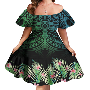 Prezzo basso all'ingrosso personalizzato Doble Layer Ruffle Sleeve Party Dress polinesiano Hawaii Tribal Print Chiffon abiti a strati di grandi dimensioni - Product Image 1