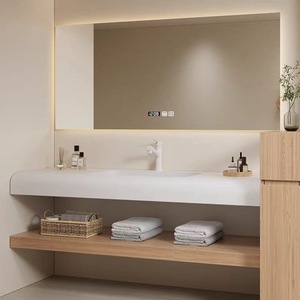 Meuble de salle de bain de luxe en bois massif multicouche avec miroir intelligent, lavabo intégré, finition sans peinture, couleur bois naturel, pour toilettes - Product Image 2
