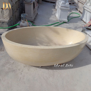 <span class=keywords><strong>Vasca</strong></span> <span class=keywords><strong>da</strong></span> Bagno Freestanding <span class=keywords><strong>in</strong></span> Marmo Beige, Lussuosa e Moderna, Ovale per Immersione Profonda - Product Image 3