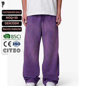 Pantalones de chándal anchos para hombre, estilo vintage, morado desgastado, con detalles de remaches y cordón, estilo urbano, OEM personalizado - Product Image 1