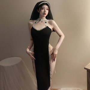 Lemon Story Lingerie Robe nuisette fendue style nonne, tenue de cosplay sexy pour femme - Product Image 1