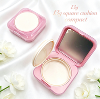 En stock, faible MOQ, 13g, compact carré rose vide avec miroir et houppette, matériel d'emballage pour maquillage