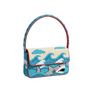Sac à bandoulière en coton fait main avec perles, broderie complexe, léger, motif floral/design moderne, élégant sac à main tendance pour femmes - Product Image 1
