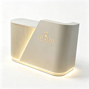 Modern Curved LED <b>Reception</b> <b>Desk</b> Custom Logo Beauty <b>Salon</b> Front Counter Cream White Ribbed Design Spa Hair <b>Salon</b> <b>Reception</b> Table - Product Image 3