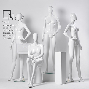 Maniquíes femeninos blancos brillantes Boutique con cabeza de cuerpo completo modelo de plástico tienda vestido forma sentado soporte para exhibición de ropa - Product Image 2