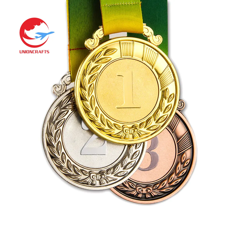 カスタムロゴメダルトロフィーデザイン奇跡のメダルシルバーゴールドロープリボン賞パーソナライズされた金属スポーツトロフィーとメダル