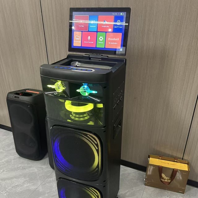 Outdoor RGB Colorful High-power Video Speaker Dual 12-inch Drivers for Wireless Microphone Karaoke square Dancing Remote