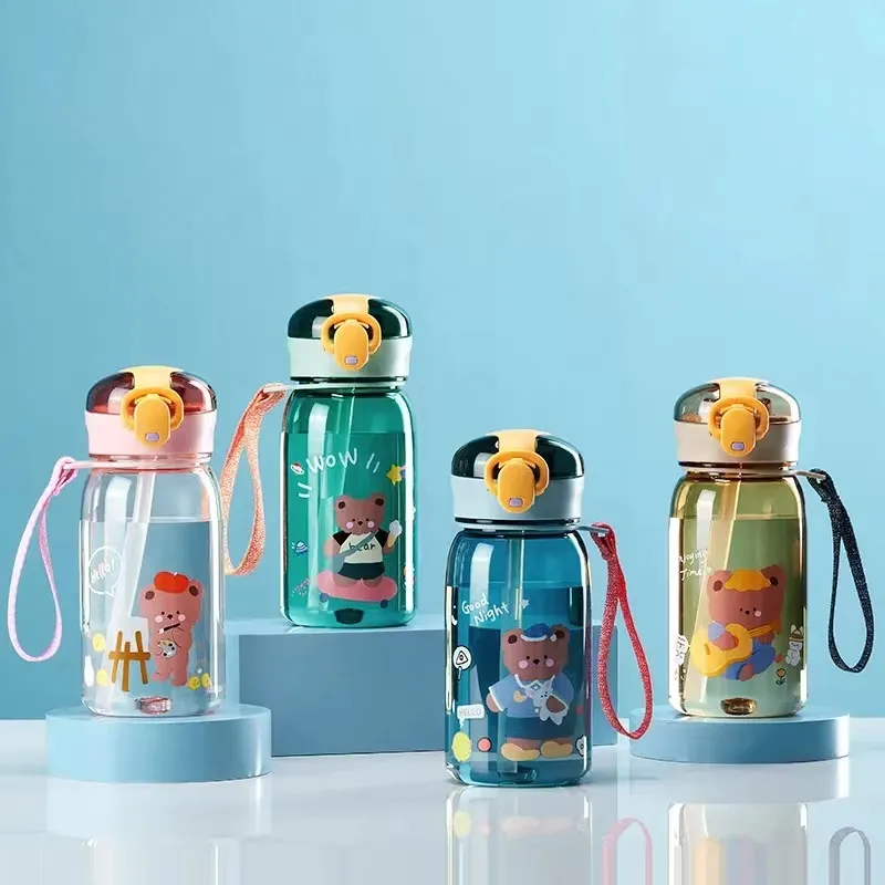 400ml Kids Water Sippy Cup Leakproof Water Bottles Outdoor Portable Drink Bottle Children's Lovely Cup with Straw Cartoon Opp