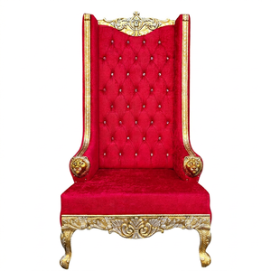 Red Velvet Throne <b>Sofa</b> Chair Gold Carved Frame Tufted Accent Armchair for Wedding Hotel Event Decor High Back Chair - Product Image 1