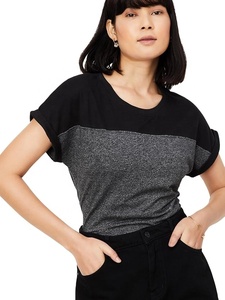 EVER GLOW Women's Asymmetric Color Blocked Cap Sleeve T-Shirt Knitted <b>Turtleneck</b> Breathable Regular Fit Summer Logo Anti-UV - Product Image 3