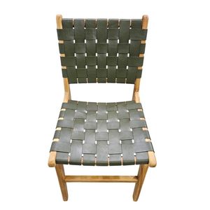 Modern Woven Leather <b>Garden</b> <b>Chair</b> With Tapered Wood Legs Outdoor Furniture Minimalist Design Durable Green Seat And Back - Product Image 4