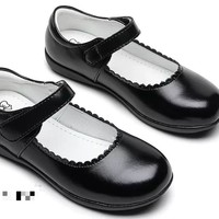 Chaussures noires en polyuréthane à fermeture velcro pour filles, style printemps-été, escarpins de performance monocouche de style britannique pour l'école