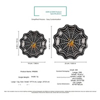 Piring Kertas Sekali Pakai Motif Jaring Laba-laba Halloween, Tepi Bergelombang, Hitam, Piring Dekoratif, Perlengkapan Pesta Halloween