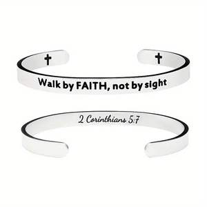 Hot Sales <b>Adjustable</b> Religious Stainless Steel Faith Bible Verse <b>Bracelets</b> for Women 4pcs/Set Fashionable Charm Jewelry - Product Image 2