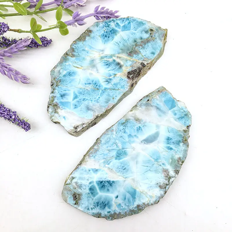 Lastra di cristallo larimar all'ingrosso lucidata fette di agata naturale cristallo blu pietra grezza stile personalizzato per la decorazione