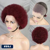 10 inci 99j 4/27 pendek Afro Kinky Curl Wig tanpa lem transparan renda 100% rambut manusia gaya Afrika ketersediaan stok