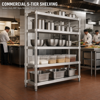 Étagère de rangement robuste à 5 niveaux en acier inoxydable - Étagère utilitaire pour cuisine commerciale, restaurant, garde-manger et entrepôt