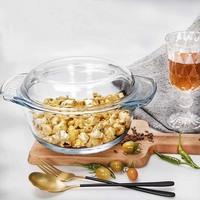 Grand bol en verre transparent de 22.5cm et 2000ml de largeur utilisable au micro-ondes avec couvercle en verre