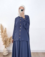 Ensemble deux pièces décontracté pour femmes musulmanes, abaya à manches longues boutonnée, jupe arabe pour femmes, polyester