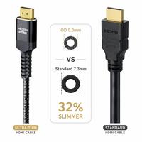 Câble HDMI 2.1 ultra fin 8K 48 Gbps OD 5,0 mm en nylon tressé plaqué or cuivre nu 8K60Hz 4K120Hz EARC HDR pour ordinateur portable, téléviseur, moniteur